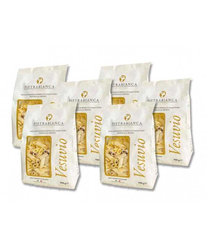 6 pz da 500g MEZZE PENNE RIGATE - PIETRA BIANCA Pasta Artigianale di semola di grano duro trafilata al bronzo