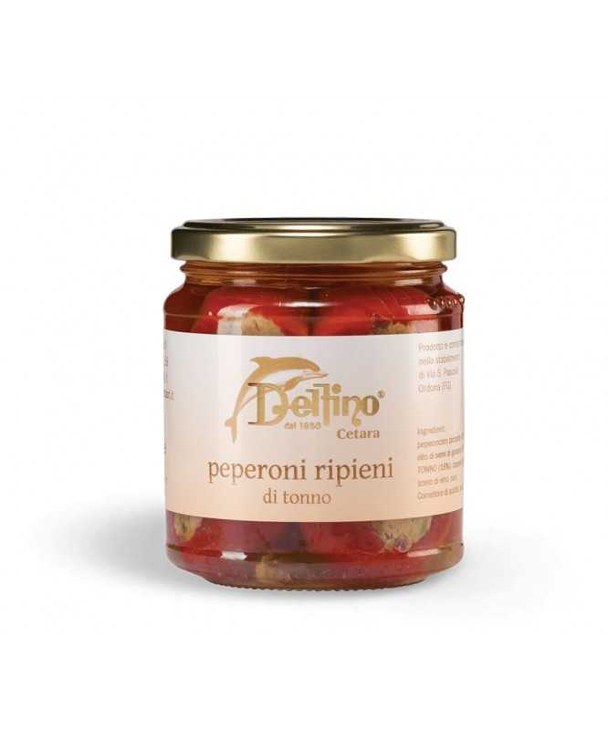 Peperoni ripieni al tonno ed alici in olio di semi  vaso da 314 ml -DELFINO dal 1950