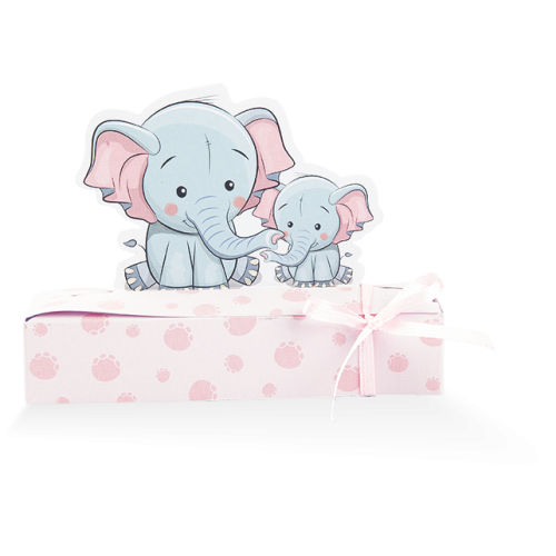 Scatolina Portaconfetti cuccioli elefante mamma-bimba rosa
