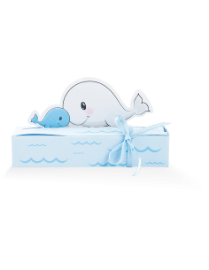 Scatolina Portaconfetti cuccioli balena mamma-bimbo celeste