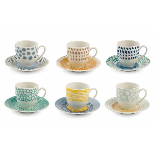 VDE Villa D'Este Home Tivoli Set 6 tazzine caffè con piattino in porcellana Collezione Marea